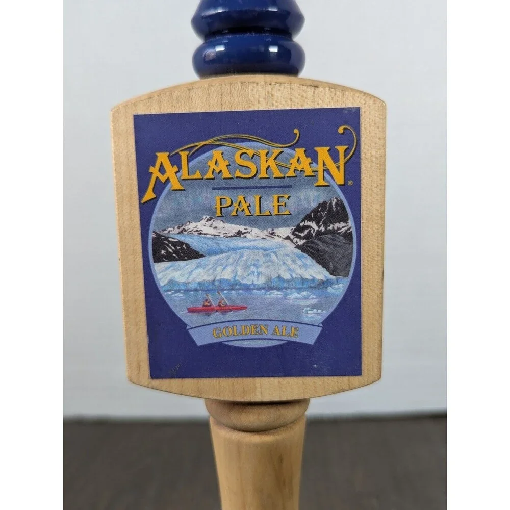 Alaskan Pale Ale Wooden Beer Tap Handle Three Sided Logo Brass Golden Ale